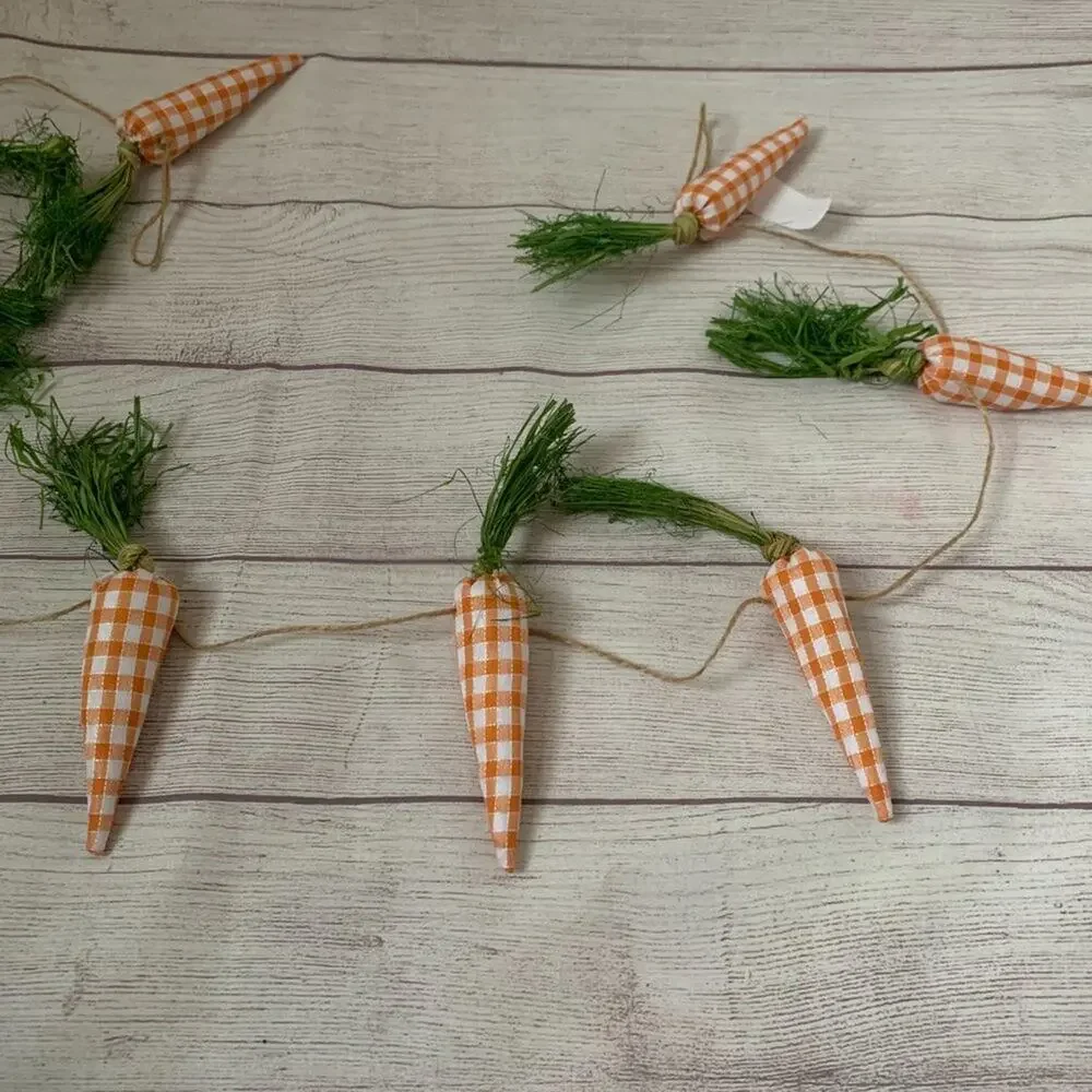Rachel Ashwell The Farmhouse Plaid Carrot Garland Raffia Leaves Easter 6ft Long
